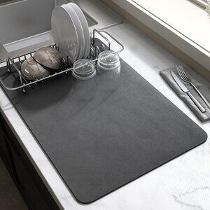 Dish Mat Coffee Bar Mat Grey 12" by 19"